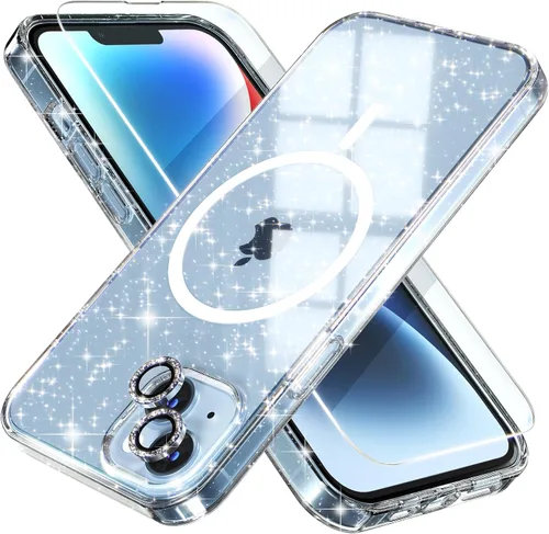 Miniatura 56 de Choiche Funda magnética para iPhone 15 Pro Max, funda transparente con purpurina brillante para mujer