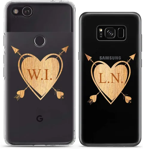 Miniatura 6 de Fundas a juego para parejas compatibles con iPhone 16 15 14 13 12 11 Pro Max Mini Xs X 6s 8 Plus 7+ Xr 10 SE 5 personalizado de madera con nombre