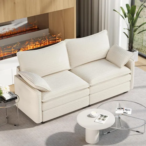 Miniatura 114 de Vesgantti 2 Piece Loveseat & 3 Seater Sofa Set, Modular Cloud Couch, Beige