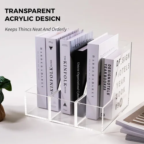 Miniatura 4 de Porta revistas: soporte de archivos de acrílico y organizador de escritorio, clasificador de archivos de sujetalibros transparente, organizador