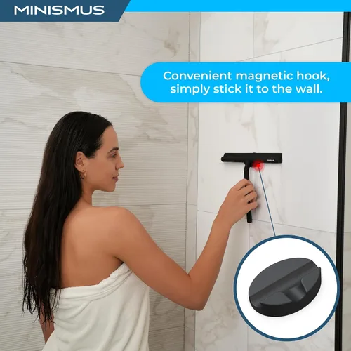 Miniatura 2 de Minismus Escobilla de ducha con gancho magnético, limpiador de ventana de silicona con colgador adhesivo para montar en la pared, escobilla de ducha