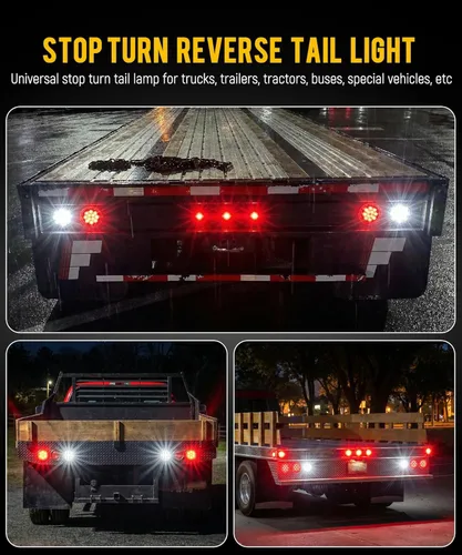 Miniatura 5 de Partsam 4 faros rojos + 2 faros blancos de 4 pulgadas, LED, redondos, luz de freno, giro, reversa, faros antiniebla, incluye soporte de brida, 12