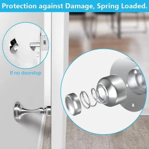 Miniatura 5 de Tope magnético para puerta, de acero inoxidable, con bloqueo magnético, cinta adhesiva de doble cara 3M, sin perforaciones, tornillos para un