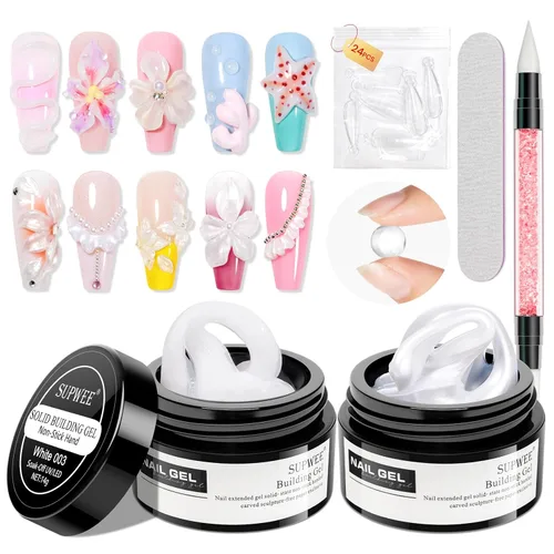 Miniatura 12 de Gel de arte de uñas 3D transparente y blanco, gel sólido constructor para uñas, antiadherente, para escultura de manos, geles duros con doble