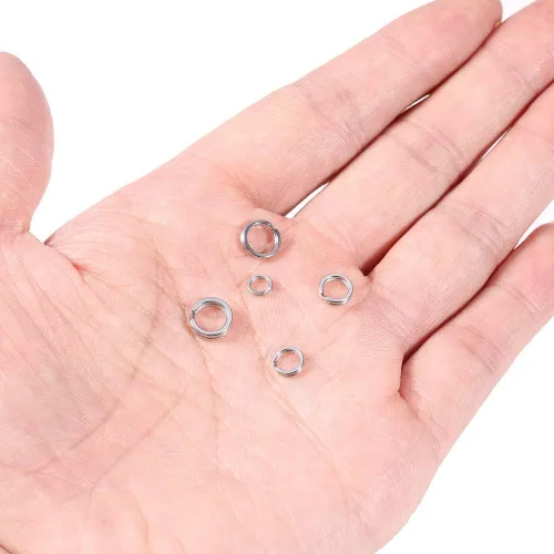 Miniatura 5 de 200 anillos divididos de acero inoxidable de 5 tamaños, anillos divididos resistentes, conectores sólidos, aparejos de pesca, anillo de aparejos