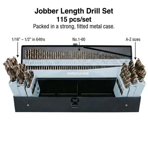 Miniatura 2 de Accusize Industrial Tools M35 H.S.S. Plus Juego de brocas métricas de cobalto al 5%, punta dividida de 135 grados, 1 a 0.394 in por 0.020 in en caja