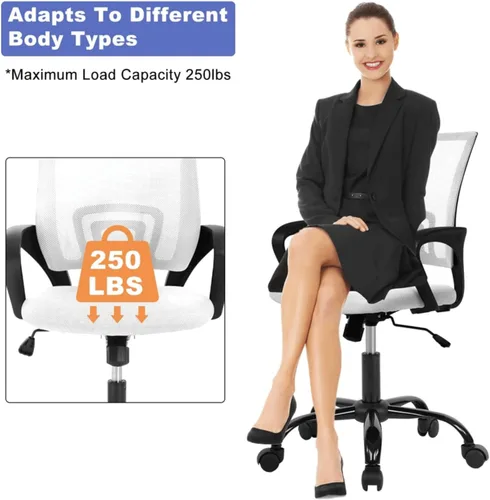 Miniatura 8 de Silla de oficina ergonómica de malla, silla de computadora con soporte lumbar y reposabrazos, silla de escritorio ajustable para computadora