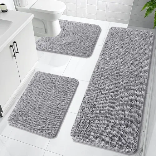 Miniatura 107 de OLANLY Juego de Alfombras de Baño de 3 Piezas, Tapetes de Baño de Chenilla Suave y Absorbente y Alfombra de Contorno en Forma de U para Inodoro