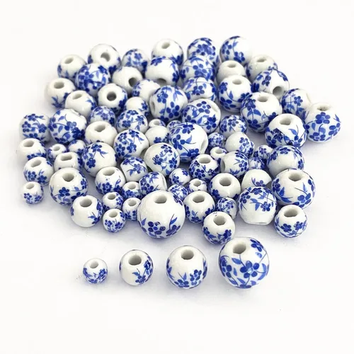 Cuentas redondas de porcelana de cerámica para hacer joyas, tamaños surtidos de 0.236 in, 0.315 in, 0.394 in, 0.472 in, total de 80 cuentas Azul y
