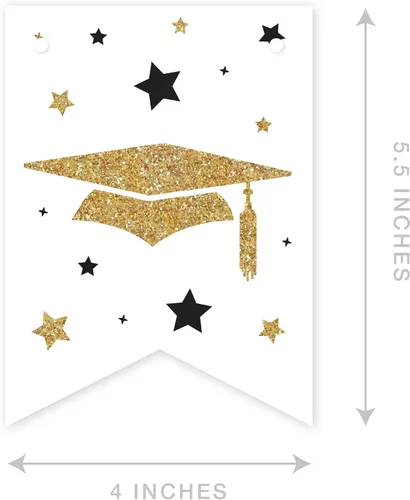 Miniatura 3 de Andaz Press Colección de fiesta de graduación con purpurina blanca y dorada, banderín colgante con cuerda, Congrats Grad!, 5 pies, 1 juego