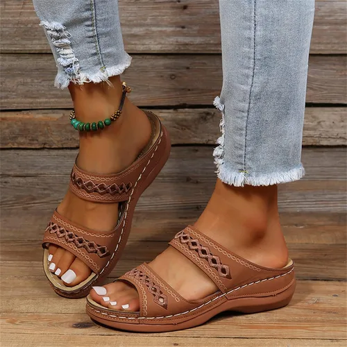 Miniatura 22 de Ladmiple Sandalias ortopédicas florales de moda 2023 con soporte de arco, zapatillas romanas casuales con puntera abierta