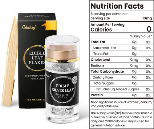 Miniatura 8 de Cobakey Hoja de plata comestible, copos de plata de 50 mg para decoración de pasteles (cupcake, chocolate, filete, bebida y cocina), PureSilver