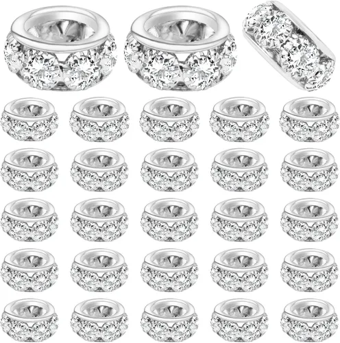 Miniatura 19 de BronaGrand 40 cuentas espaciadoras europeas de diamantes de imitación de 0.315 pulgadas (0.315 in), cuentas espaciadoras de cristal para bricolaje