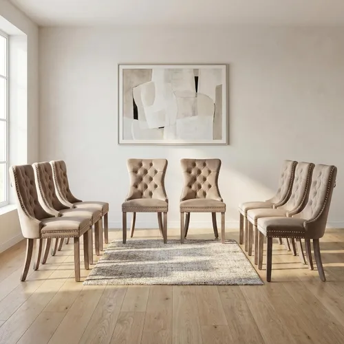 Miniatura 17 de OVENTA Juego de 4 sillas de comedor modernas tapizadas copetudas, terciopelo negro y gris y cuero con patas de madera maciza, sillas de cocina