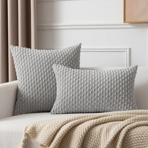 Miniatura 4 de Kevin Textile - Juego de 2 fundas de almohada decorativas de pana de 22 x 22 pulgadas, suaves, estilo bohemio, a rayas, decoración moderna del hogar