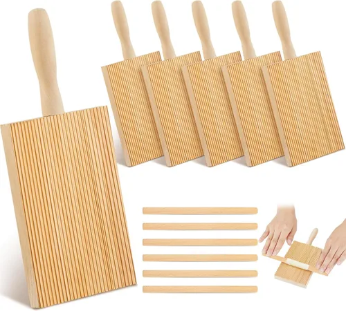 Miniatura 8 de Tessco - Juego de 4 tablas de ñoquis de madera para pasta, madera de haya de 8.46 pulgadas con 4 piezas de rodillo, paleta de ñoquis, herramientas