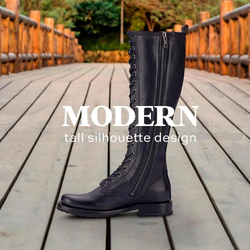 Miniatura 7 de Frye Veronica Botas de combate altas de 15 pulgadas para mujer, hechas de cuero de grano completo con construcción Goodyear Welt, cordones de tela