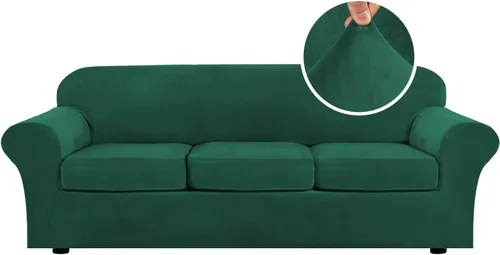 Miniatura 116 de H.VERSAILTEX - Funda elástica para sofá de 3 piezas, de suave terciopelo afelpado, para sofá biplaza con 2 cojines de hasta 72 pulgadas de ancho, se