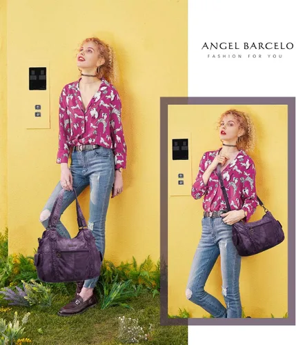 Miniatura 133 de Angel Barcelo - Bolsa de hombro amplia para mujer, diseño Hobo, cuero lavado