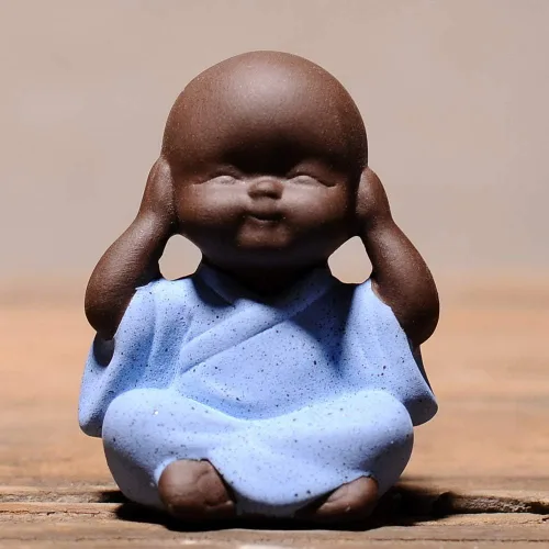 Miniatura 3 de 4 figuras de cerámica de cuatro monjes sabios, lindas mascotas de té de porcelana blanca (oído/ver/hablar/no hacer el mal) - Mini adorno zen