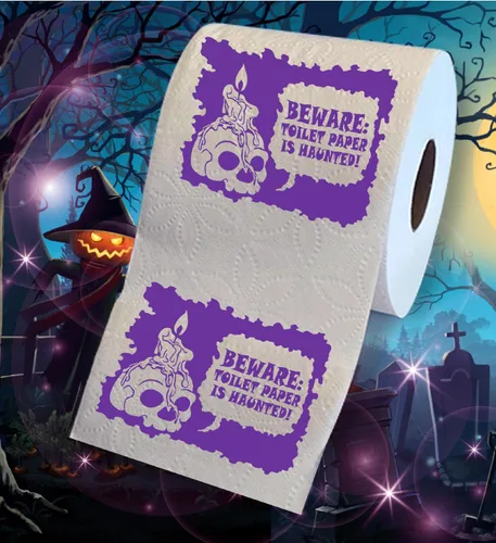 Miniatura 2 de Impreso Halloween TP Beware: Papel higiénico embrujado aterrador rollo de papel higiénico para decoración de fiesta espeluznante 500 hojas Cuidado