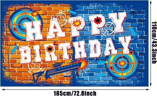 Miniatura 3 de Tatuo Fondo de pistola de feliz cumpleaños, decoración de fiesta, suministros de dardos, fondo de batalla, agua para decoración temática de fiesta