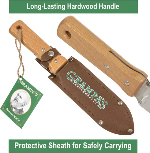 Miniatura 6 de Grampa's - Cuchillo de jardín versátil de 7 pulgadas Hori Hori con hoja de acero recta y dentada. Herramienta de mano de jardín resistente