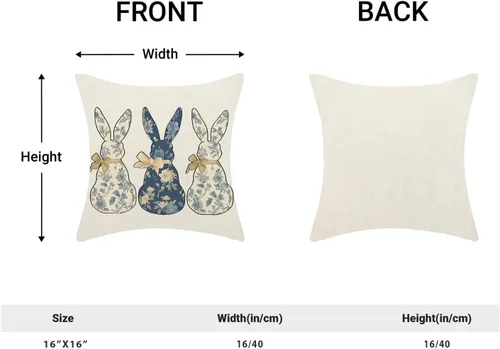 Miniatura 5 de CXMEIFLY - Fundas de almohada decorativas de Pascua 16 x 16 pulgadas, juego de 2 para decoración de estilo chinoiserie, flores azules, conejo
