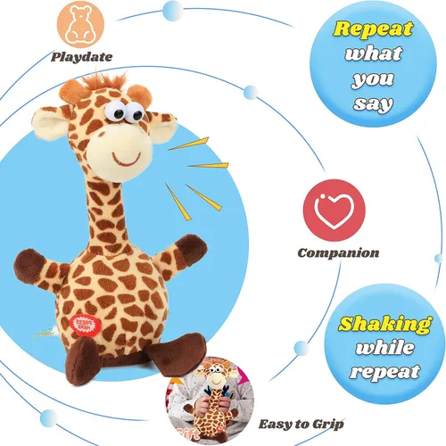 Miniatura 4 de Hopearl Talking Giraffe Repeats What You Say Shaking Head Juguete eléctrico interactivo animado de peluche para niños pequeños, 9.5 pulgadas