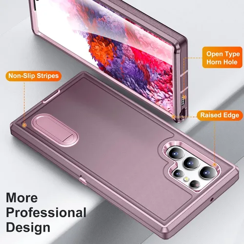 Miniatura 7 de Funda protectora de grado militar de 3 capas para Samsung Galaxy S22 Ultra con función atril de silicona resistente a prueba de golpes para Galaxy