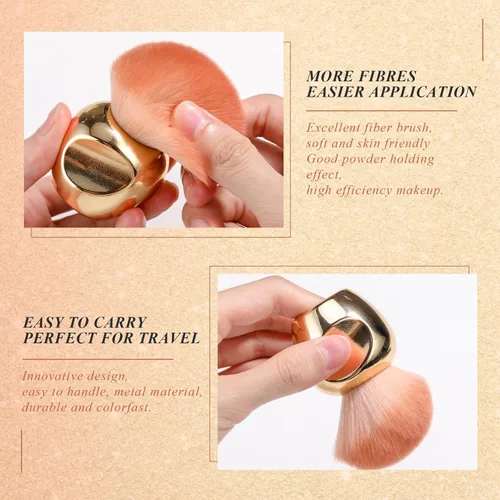 Miniatura 3 de Oneleaf Kabuki - Brochas de maquillaje sintéticas de alta calidad, para cuerpo plano, base de maquillaje Kabuki, juego de 2 piezas, dorado (redondo)