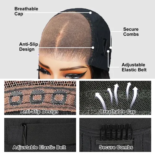 Miniatura 5 de Pelucas de cabello humano de 24 pulgadas con encaje frontal color marrón chocolate, sin pegamento, 200% de densidad, sin pegamento, precortadas de 7