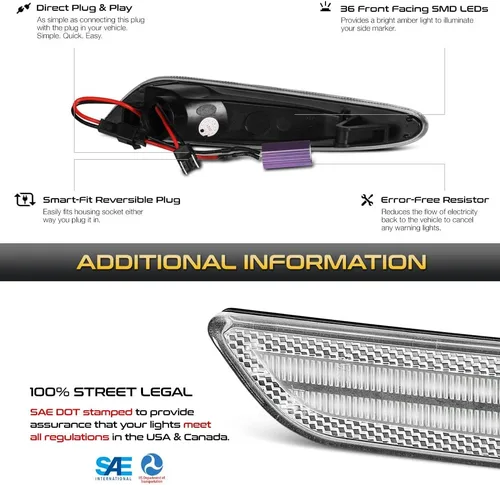 Miniatura 5 de VIPMOTOZ Luces de marcador laterales LED delanteras compatibles con Mercedes Benz W211 Clase E E320 E350 E500 E55 AMG carcasa cromada lente
