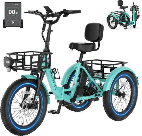 Miniatura 20 de MOONCOOL Electric Tricycle for Adults, 500W/750W Folding Electric Trike for Adults, 20"x3.0" Fat Tire 3 Wheel Electric Bike, Aluminum Frame
