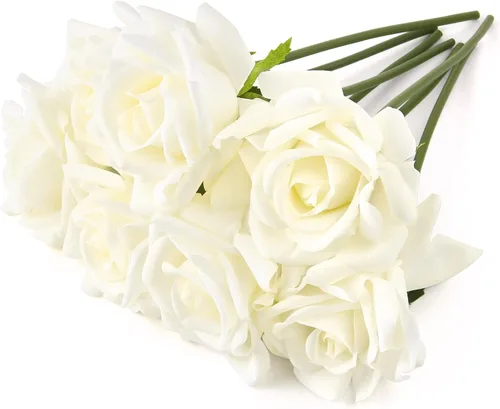 Miniatura 9 de Eyamumo 7 rosas artificiales, flores artificiales de seda sintética, flores falsas de tacto real, decoración de bricolaje para bodas, fiestas