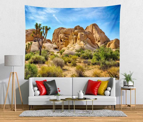 Miniatura 2 de BELECO Tapiz del desierto de Joshua Tree Paisaje, Parque Nacional, árboles extraños, tapiz de montañas rocosas, cielo azul, paisajes naturales