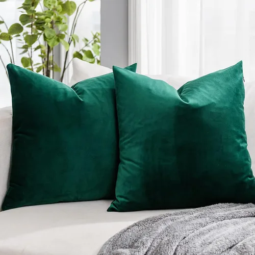 Miniatura 22 de Juego de 2 fundas de almohada decorativas de terciopelo de 14 x 14 pulgadas con cremallera, fundas de cojín cuadradas suaves y lisas de lujo