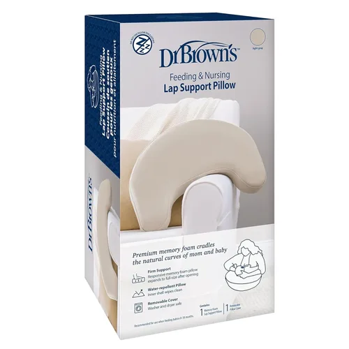 Miniatura 2 de Dr. Brown's Feeding Comfort Bundle- Almohada de lactancia gris claro + botella de vidrio anticólico de 8 onzas L1-2 piezas