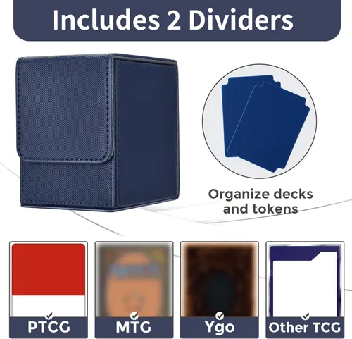 Miniatura 3 de Caja de cubierta MTG con 2 separadores, caja de cubierta Commander de gran capacidad se adapta a más de 100 tarjetas con doble manga, estuche de Azul