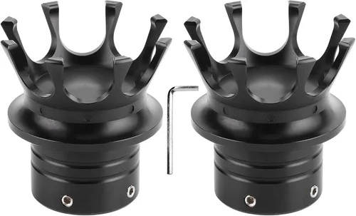 Tapas de eje delantero para motocicleta CNC aleación de aluminio ajuste de precisión diseño de corona (negro) - 2 piezas