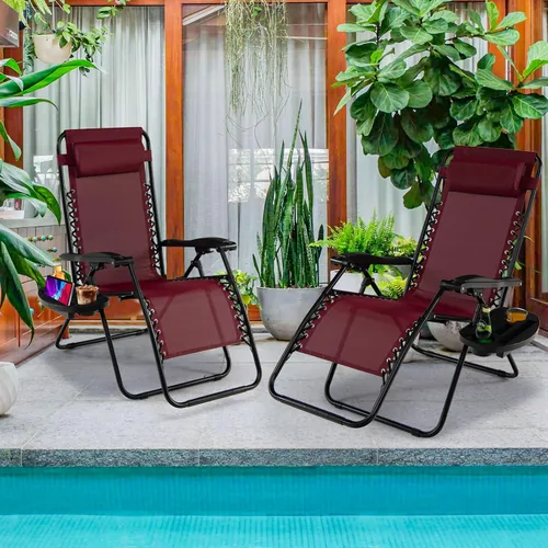 Miniatura 2 de Goplus Sillas de salón Zero Gravity, reclinables plegables ajustables en 160° con almohada y soporte para tazas, cómodas sillas de descanso de 350