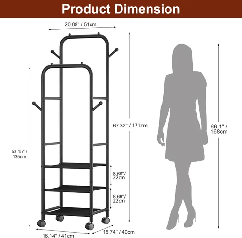 Miniatura 4 de Furologee - Percheros enrollables para colgar ropa, con dobles varillas, con ruedas, perchereros resistentes, perchero metálico portátil