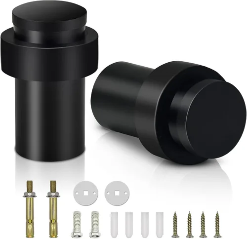 Miniatura 19 de KOLAKO Topes de puerta, topes de puerta de piso, (2 pulgadas) negro mate moderno resistente sólido pequeño cilíndrico parachoques de goma, acero