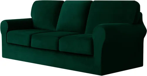 Miniatura 60 de UNBBRRL Fundas de sofá de 3 piezas para sofá, funda de terciopelo elástico para sillón con 1 funda de cojín de asiento y 1 funda de respaldo