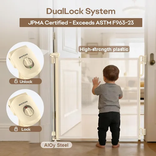 Miniatura 3 de SPACEANY Puerta retráctil de seguridad para bebés o puerta de malla para perros, puerta retráctil de malla portátil duradera, fácil de usar