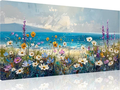 Miniatura 49 de TutuBeer 1 obra de arte de campo de flores silvestres, campo rústico de flores silvestres en la playa, arte de pared vintage, impresiones en lienzo