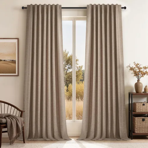 Miniatura 29 de Topfinel Cortinas opacas, blanco beige, 2 paneles, ventanas pequeñas, textura, mezcla de lino, bohemia, abedul, rural, gancho, bolsillo trasero