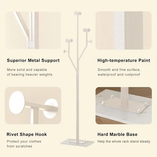 Miniatura 3 de JIAYUEJU Perchero resistente en forma de árbol, perchero de metal independiente con base de mármol resistente, perchero de esquina para dormitorio
