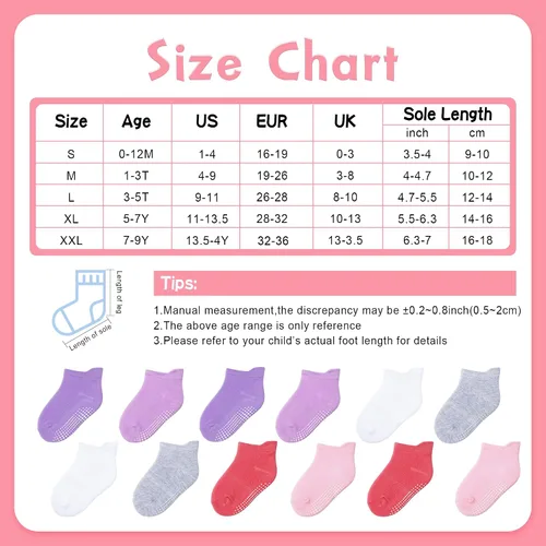 Miniatura 4 de HYzgb 12 Pack Non Slip Kids Toddler Baby Socks with Grips 1-7 Years Girls Boys Cotton Ankle Socks Multi