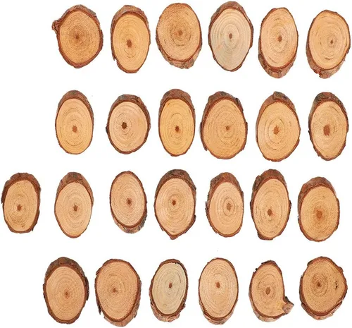 Miniatura 6 de Paquete de 25 láminas de madera ovaladas sin terminar, placas de madera de pino con corteza para manualidades, pintura de bricolaje, letrero